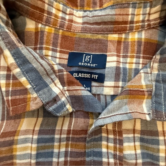 George Men's Casual Plaid Shirt in Blue and Brown size large - Picture 2 of 6